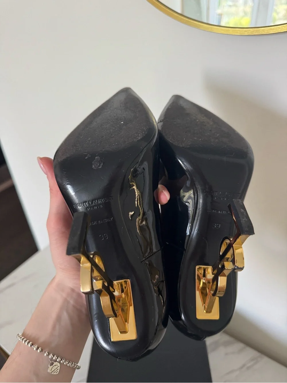 Saint Laurent Opyum YSL Heel Black Patent Leather Pumps - Picture 4 of 11